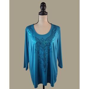 Bob Mackie Wearable Art Blue Sequin Blouse Size Large NWOT